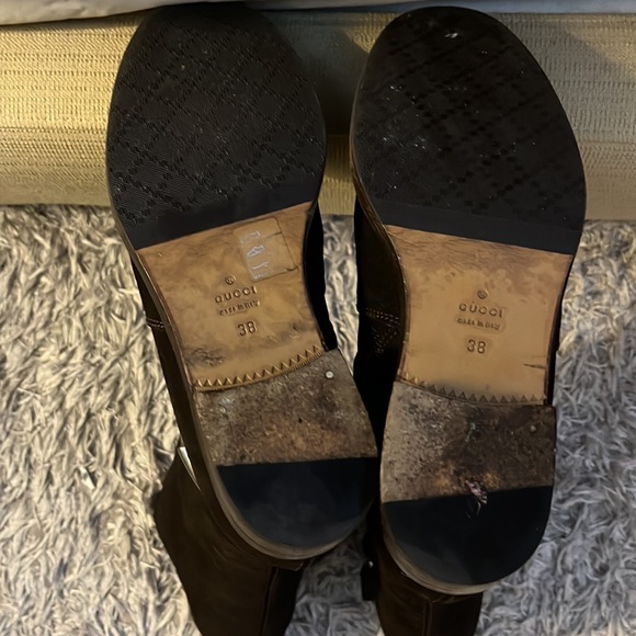 GUCCI WOMEN'S HORSEBIT FLAT SUEDE TALL KNEE BOOTS Dark Brown size 38. - Picture 7 of 9